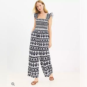LOFT Beach Ikat Ruched Wide Leg Jumpsuit